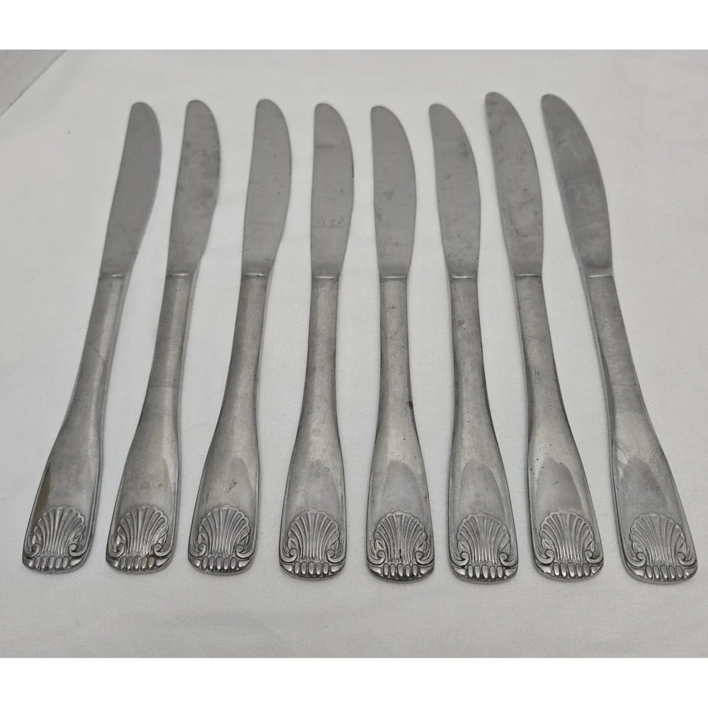 Unbranded Vintage Shell Lot Of Eight (8) Dinner Knives Stainless Flatware 8.5